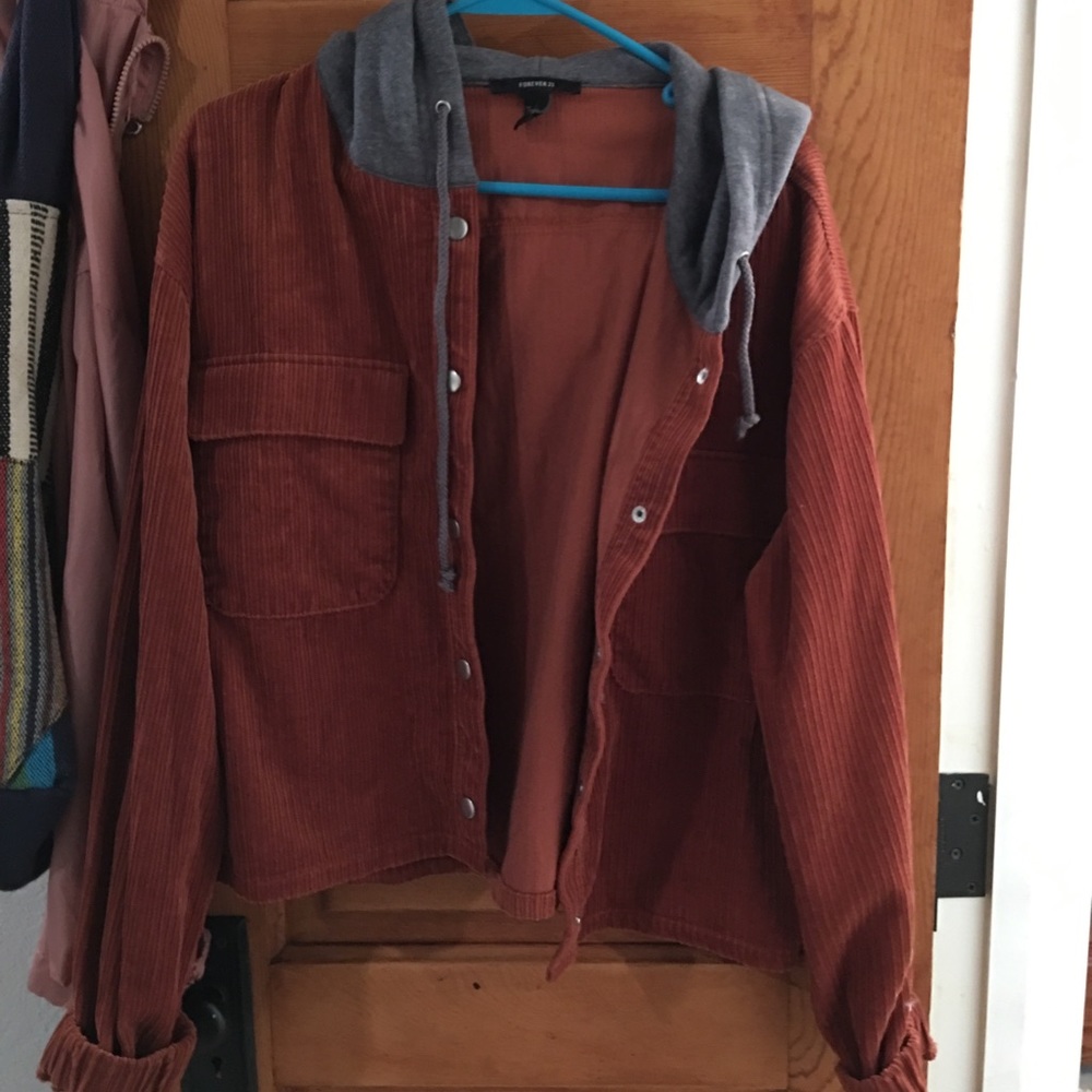 Corduroy jacket with cotton hood